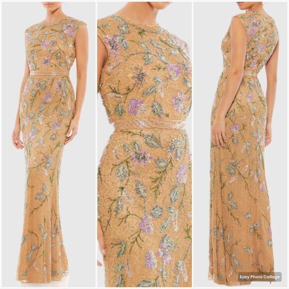 Mac Duggal 5229 Womens FLORAL BEADED CAP SLEEVE EVENING GOWN - Picture 1 of 16